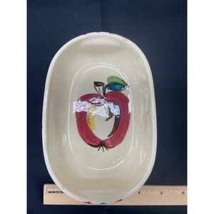 Purinton Slip Ware Apple Peasant Hand Painted Ceramic Oval Bowl Vintage